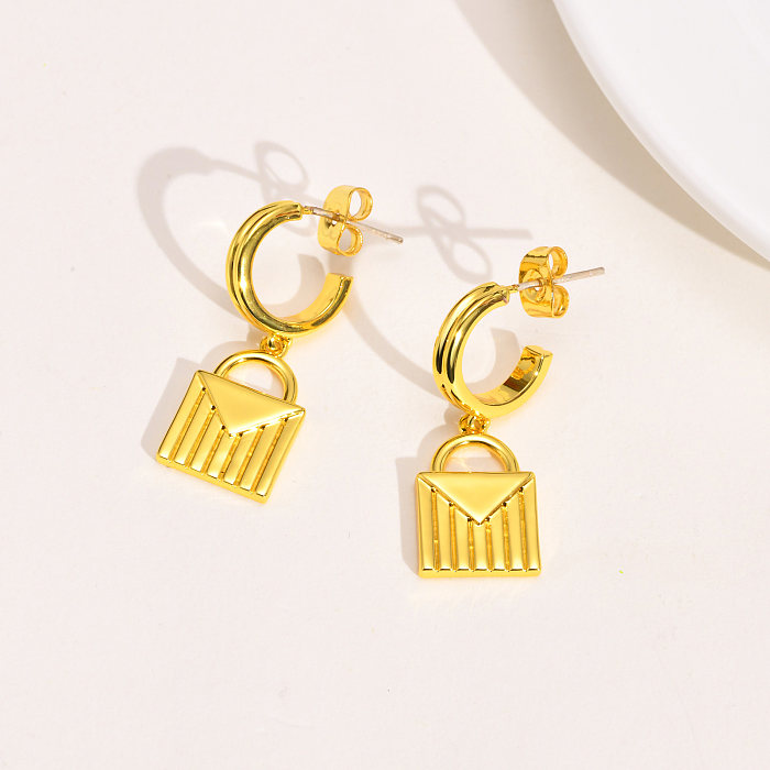 1 Pair Luxurious Lady Lock Plating Brass Gold Plated Drop Earrings
