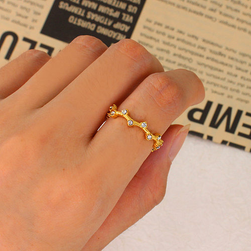 Simple Style Solid Color Stainless Steel Plating Inlay Artificial Diamond Rings