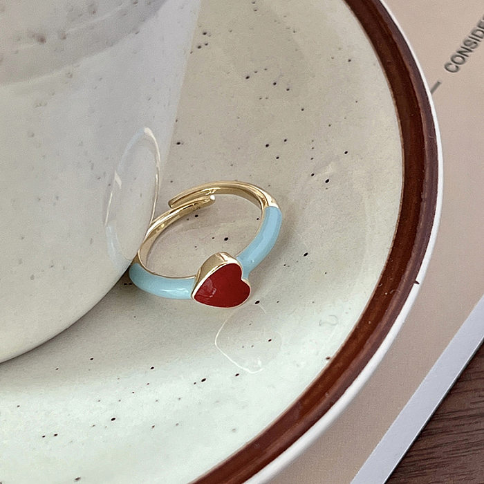 Modern Style Heart Shape Butterfly Copper Inlay Artificial Gemstones Open Rings