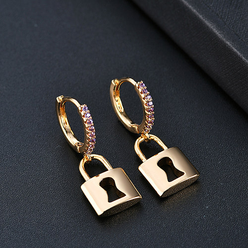 1 Paar IG Style Lock Plating Kupfer vergoldete versilberte Ohrringe