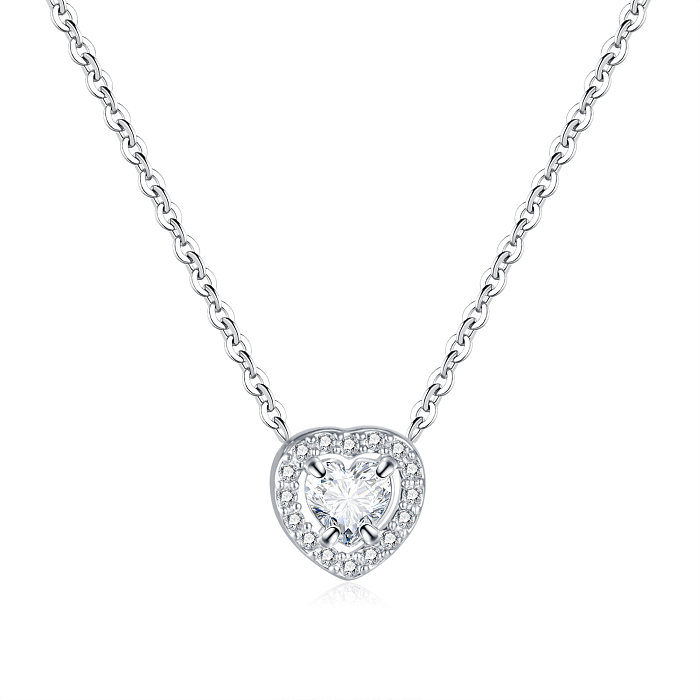 Simple Style Heart Shape Stainless Steel Inlay Zircon Earrings Necklace