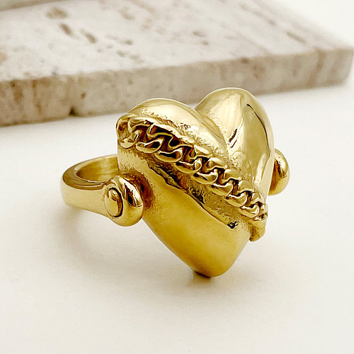 خواتم مطلية بالذهب على شكل قلب رومانسي بتصميم عتيق من الفولاذ المقاوم للصدأ
