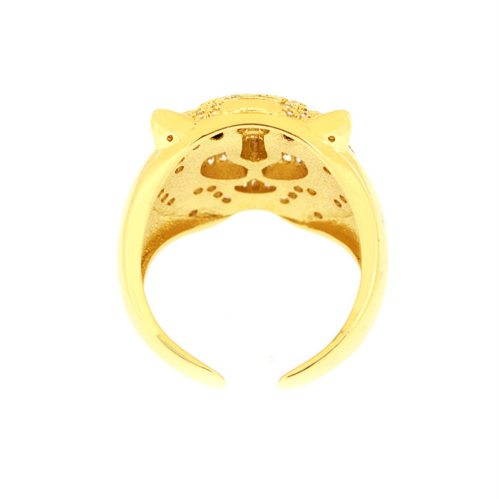 Hip-Hop Simple Style Tiger Copper Enamel Plating Inlay Zircon 18K Gold Plated Open Rings