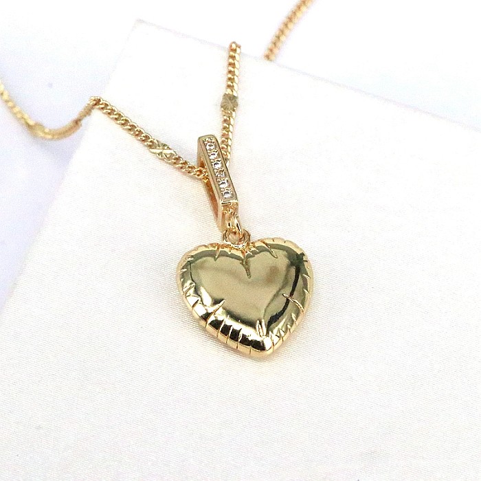 Simple Style Heart Shape Copper Plating Inlay Zircon 18K Gold Plated Pendant Necklace
