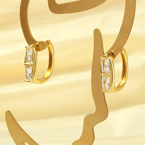 1 paire de boucles d'oreilles plaquées or 18 carats, Style Simple, incrustation carrée en cuivre et Zircon
