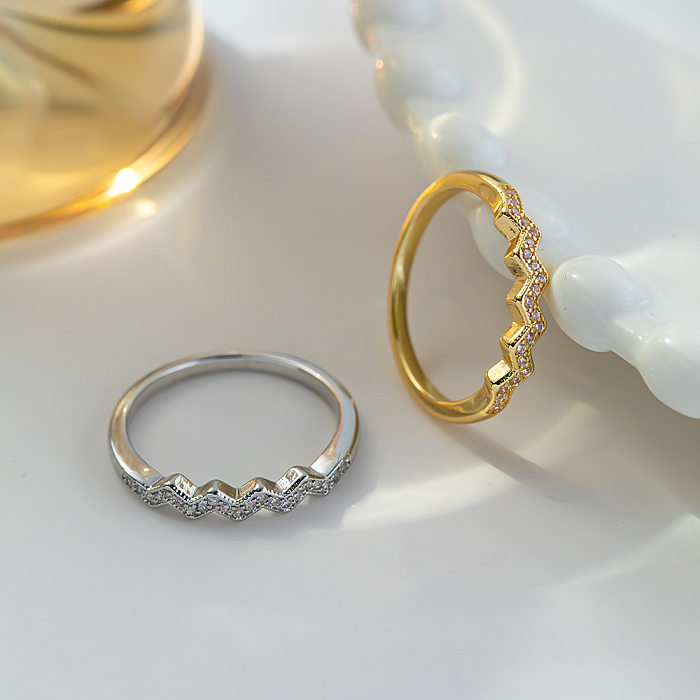 Anéis geométricos elegantes de zircão de cobre estilo INS a granel