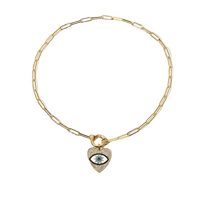 Neue kreative Clip Teufelsauge Kupfer Zirkon Halskette Damenmode Diamant-eingebetteter Herz-Auge-Anhänger