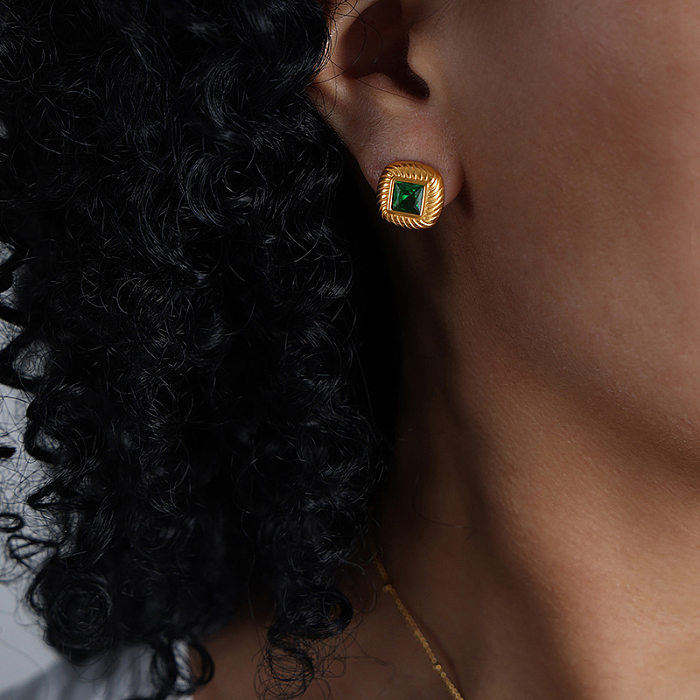 Collier de boucles d'oreilles avec incrustation de placage en acier et titane, Style rétro Simple, Streetwear carré