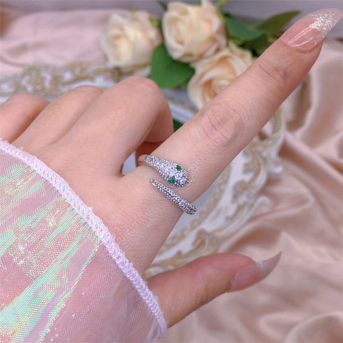Simple Style Snake Copper Inlay Zircon Open Rings
