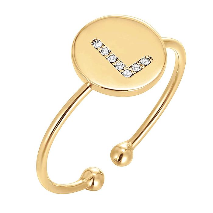 Modern Style Letter Copper Plating Inlay Artificial Diamond Open Rings