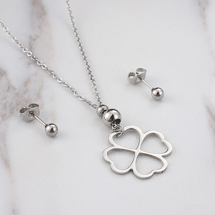 Ensemble de boucles d'oreilles et colliers en acier inoxydable, simples, creux en forme de cœur, vente en gros de bijoux