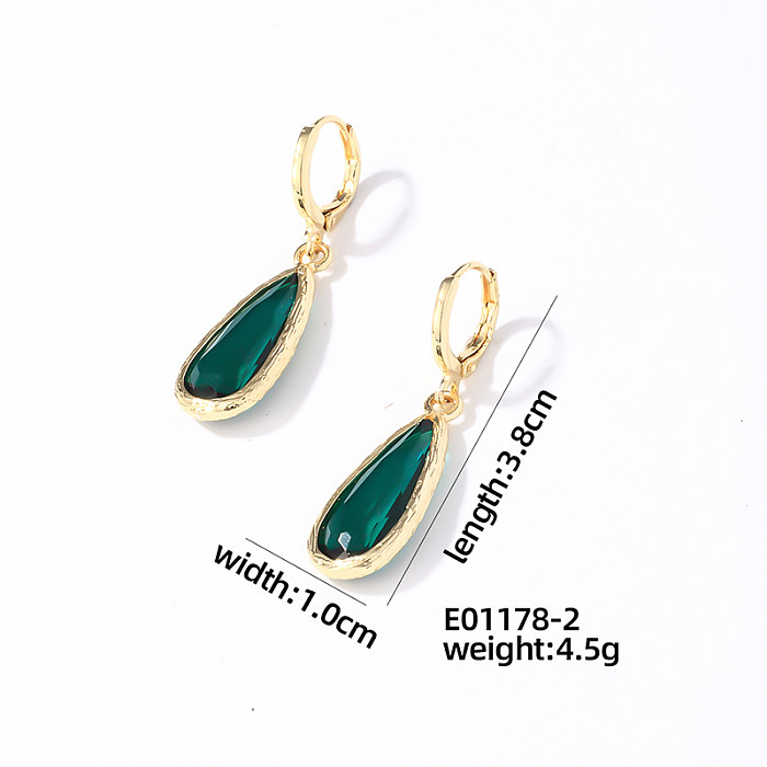 1 Pair Casual Simple Style Water Droplets Plating Inlay Copper Crystal Glass Zircon White Gold Plated Gold Plated Drop Earrings