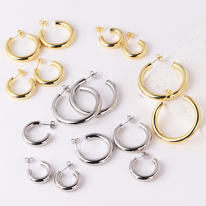 1 paire de clous d'oreilles en cuivre plaqué or 18 carats, Style Simple, forme C, couleur unie