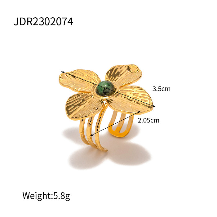 INS estilo flor borboleta chapeamento de aço inoxidável incrustação turquesa 18K anéis banhados a ouro brincos