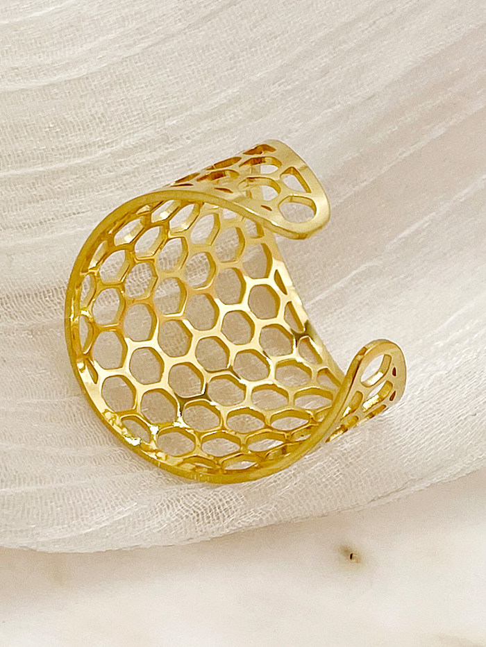 Casual Simple Style Artistic Honeycomb Stainless Steel Gold Plated Open Ring In Bulk