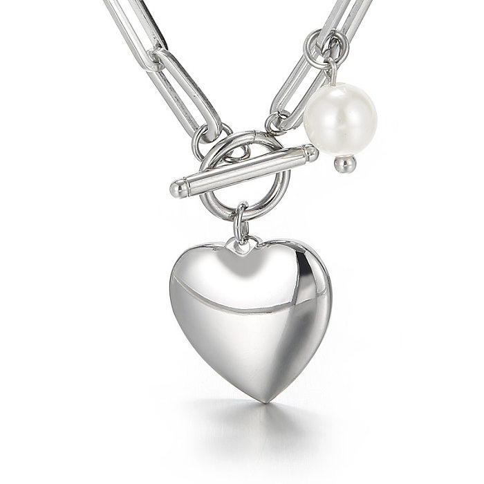 Fashion Stainless Steel Peach Heart OT Buckle Necklace Bracelet Set Wholesale jewelry
