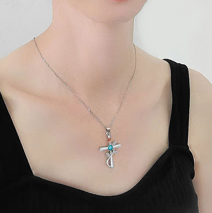 Simple Style Cross Copper Zircon Pendant Necklace In Bulk
