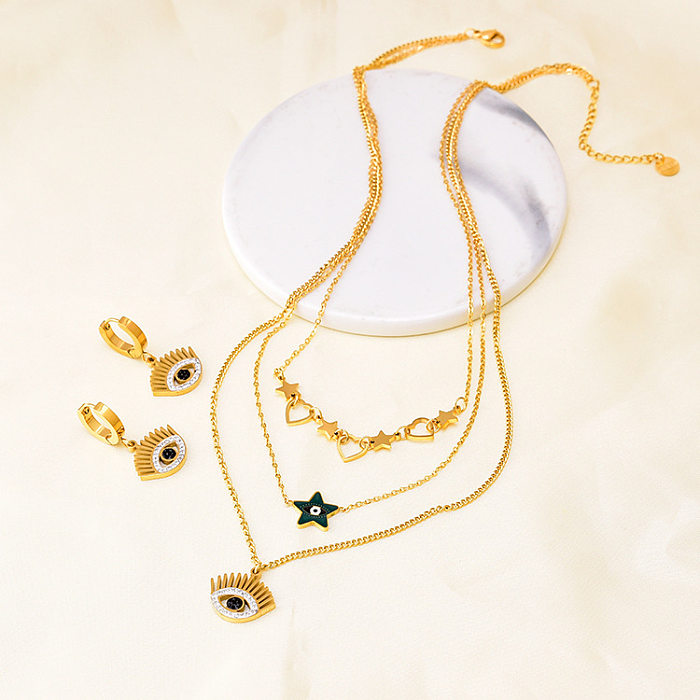 Conjunto de joyería chapado en oro con revestimiento de acero titanio y estrella de ojo de diablo básico