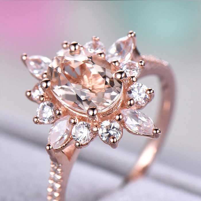 Classic Style Flower Copper Inlay Zircon Rings