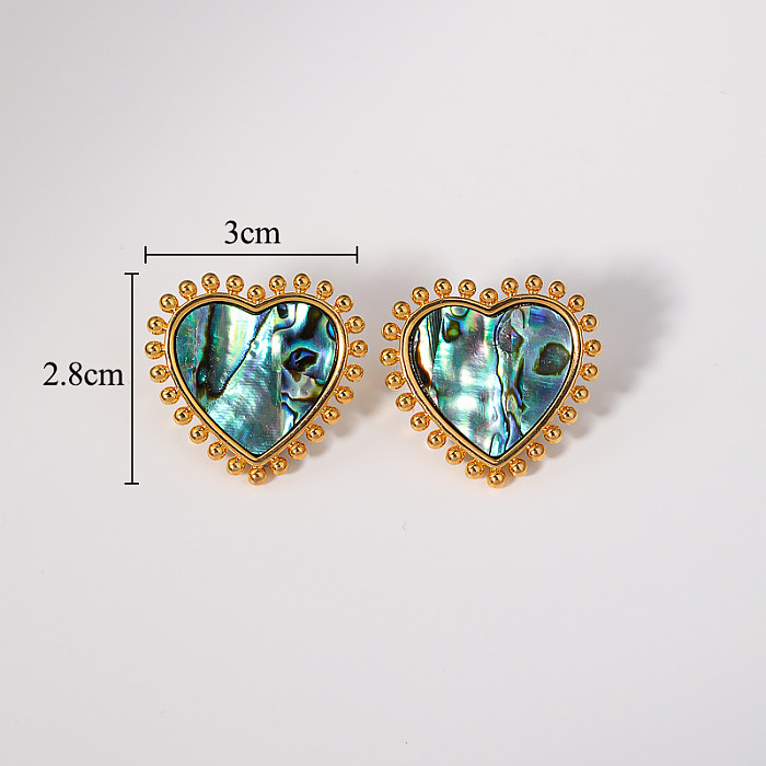 1 paire de clous d'oreilles élégants et classiques en forme de cœur rond, incrustation en cuivre acrylique plaqué or 18 carats