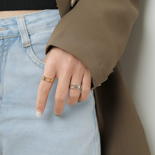 Elegant Classic Style Artistic Letter Titanium Steel Polishing Plating 18K Gold Plated Rings