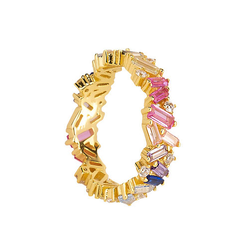 Cross-Border Hot Selling Color Zircon Copper Ring Female Ins Wind Net Red Retro Color Irregular Zircon Ring 18K Bracelet