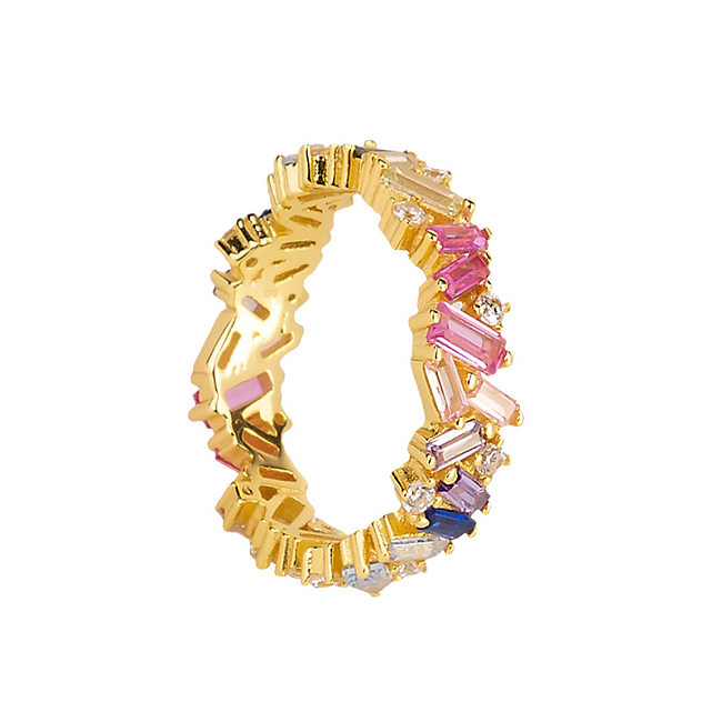 Cross-border venda quente cor zircão anel de cobre feminino ins vento net vermelho retro cor irregular zircão anel 18k pulseira