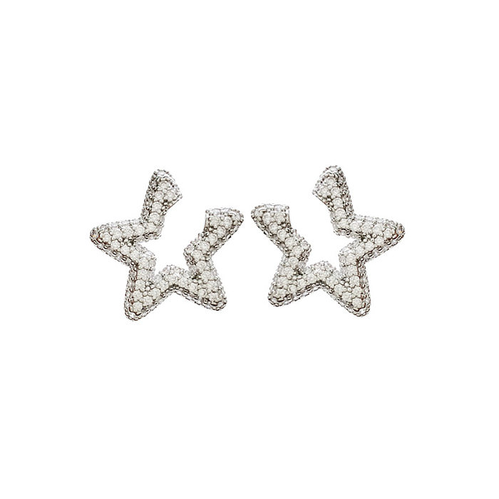 1 paire de clous d'oreilles en cuivre et Zircon, Style Simple, incrustation d'étoiles