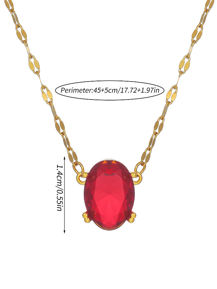 Einfache Pendel-Halskette mit ovalem Anhänger aus Edelstahl, verkupfert, Inlay, Zirkon, 18 Karat vergoldet