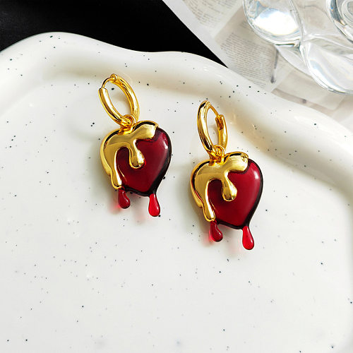 1 Pair Sweet Heart Shape Copper Plating Resin Drop Earrings