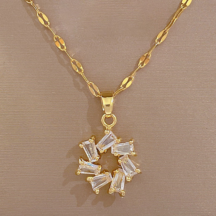Sweet Geometric Titanium Steel Copper Plating Inlay Artificial Gemstones Earrings Necklace