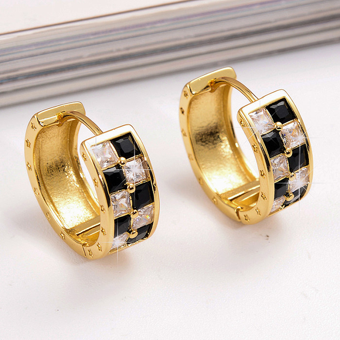 1 Pair Modern Style Checkered Plating Inlay Copper Zircon Hoop Earrings