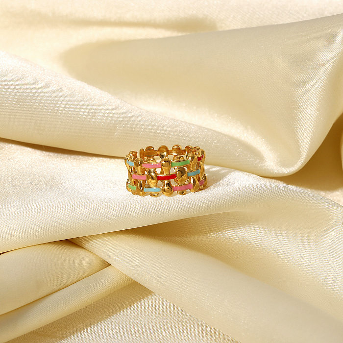 خاتم مضفر من الفولاذ المقاوم للصدأ 18 قيراط ذهبي اللون قطرة زيت مفتوحة للنساء