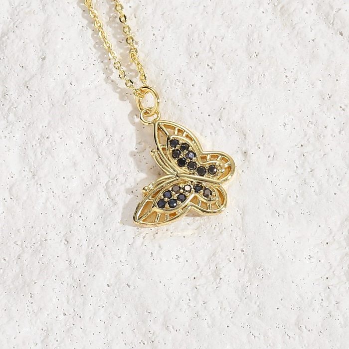 Estilo simples estilo coreano borboleta revestimento de cobre incrustação zircão 14K colar pingente banhado a ouro