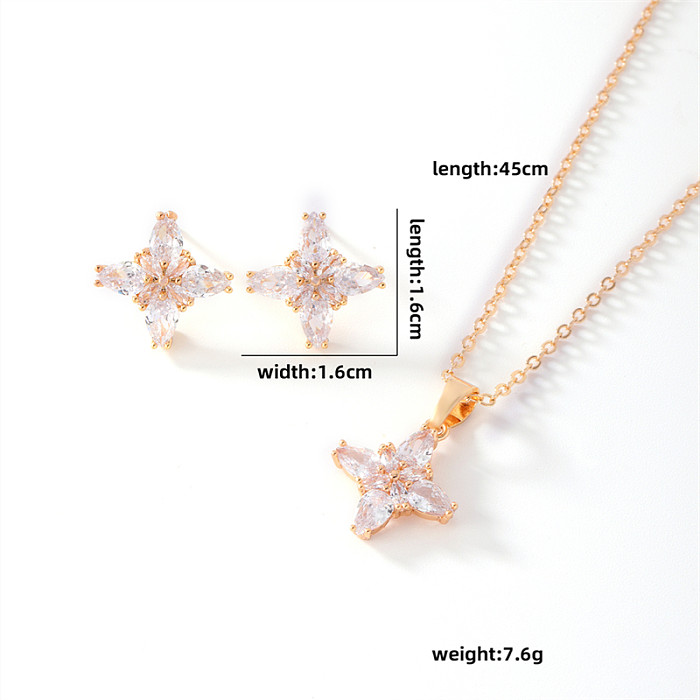 Casual Simple Style Shiny Flower Butterfly Copper Plating Inlay Zircon Earrings Necklace