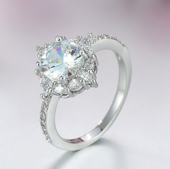 Anéis de pedras preciosas artificiais com incrustação redonda de latão glam