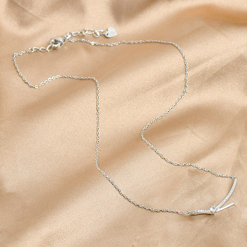 Modern Style Bow Knot Copper Plating Inlay Zircon Gold Plated Pendant Necklace