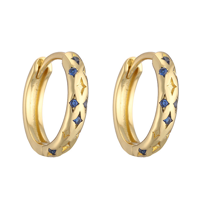 1 Pair Elegant Simple Style Pentagram Star Rhombus Plating Inlay Copper Zircon 18K Gold Plated Hoop Earrings