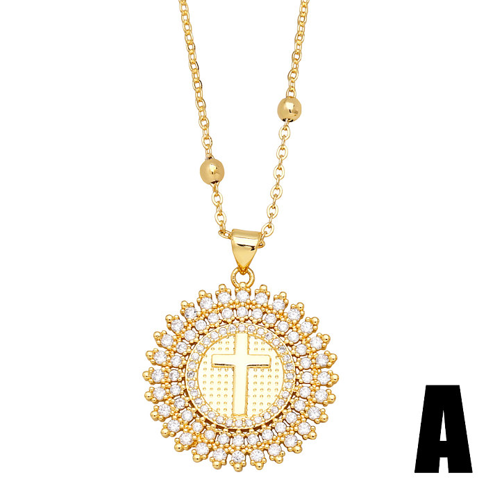 Simple Style Cross Egypt Copper Gold Plated Zircon Pendant Necklace 1 Piece