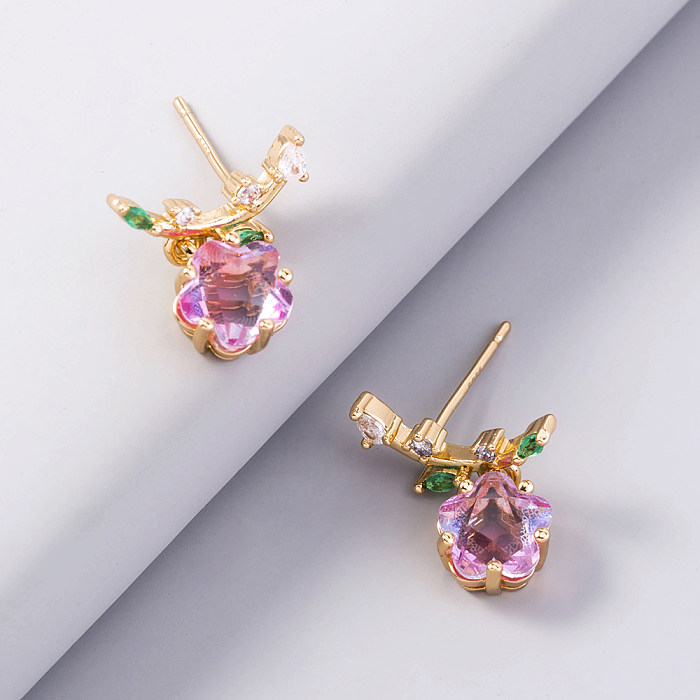 1 Pair Fashion Leaves Flower Copper Inlay Zircon Drop Earrings