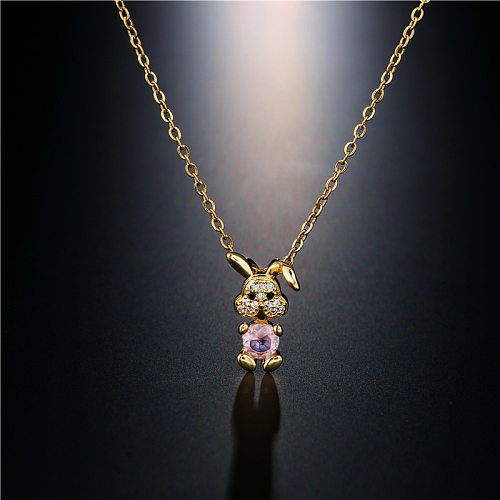 Retro Copper-plated Real Gold Micro-inlaid Zircon Cartoon Rabbit Pendant Necklace