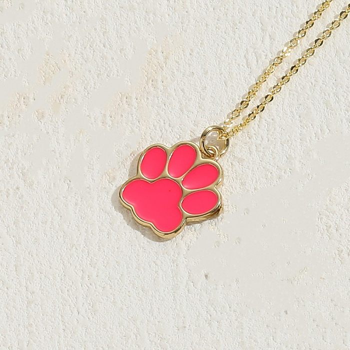 Cute Classic Style Paw Print Copper 14K Gold Plated Pendant Necklace In Bulk