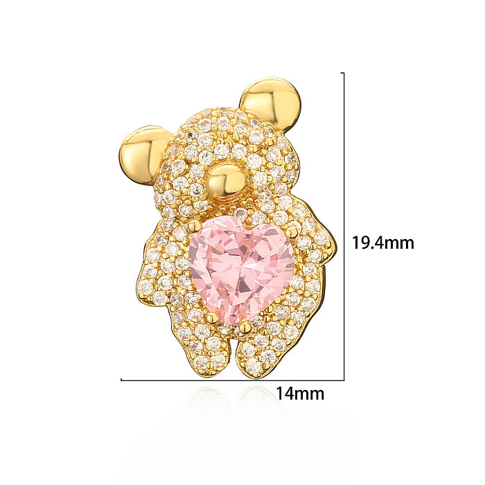 Cute Bear Copper Inlay Zircon Earrings Necklace