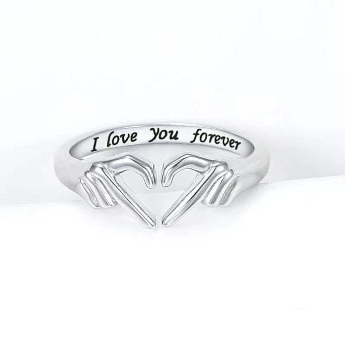 Romantic Simple Style Letter Gesture Heart Shape Copper Open Ring In Bulk