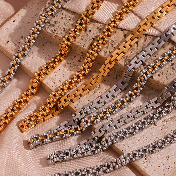 Estilo simples estilo clássico geométrico chapeamento de aço inoxidável 18K banhado a ouro pulseiras colar