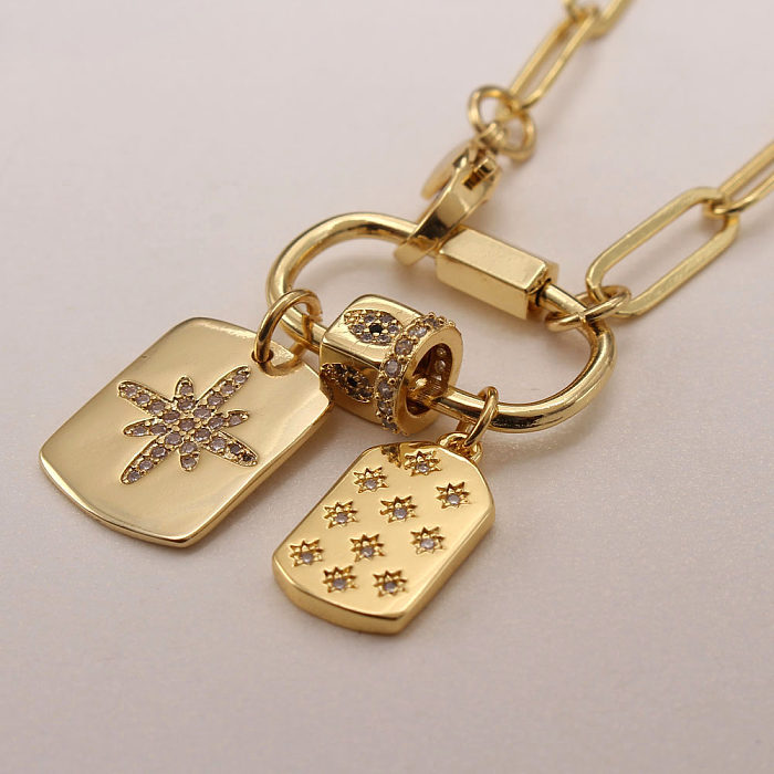 Colar de zircão banhado a ouro de cobre em formato de coração estrela hip-hop a granel