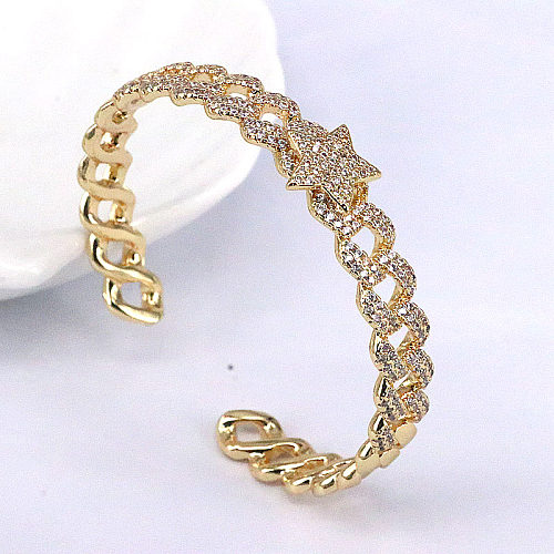 1 Piece INS Style Star Heart Shape Copper Inlay Zircon Bangle