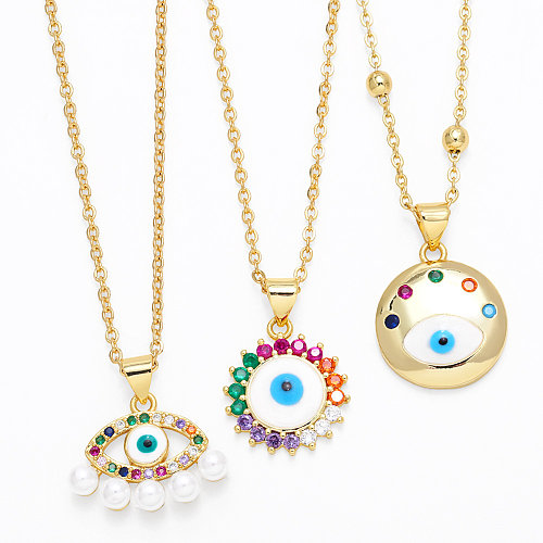 1 Piece Fashion Devil'S Eye Copper Enamel Plating Inlay Pearl Zircon Pendant Necklace