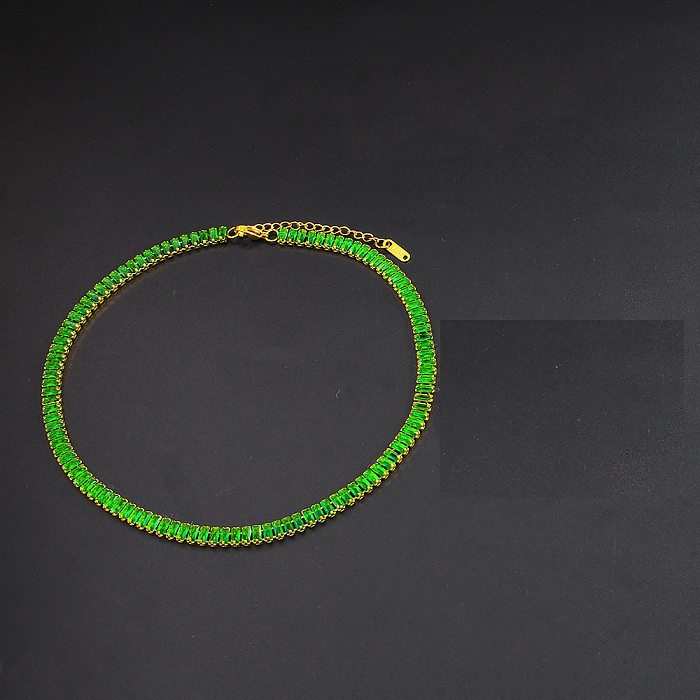 Retro-Armband-Halskette mit geometrischem Edelstahl-Inlay und Zirkon