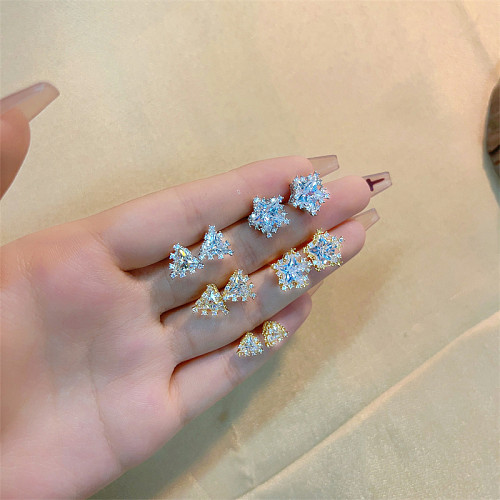 1 Piece Casual Simple Style Triangle Geometric Star Plating Inlay Copper Zircon White Gold Plated Gold Plated Drop Earrings